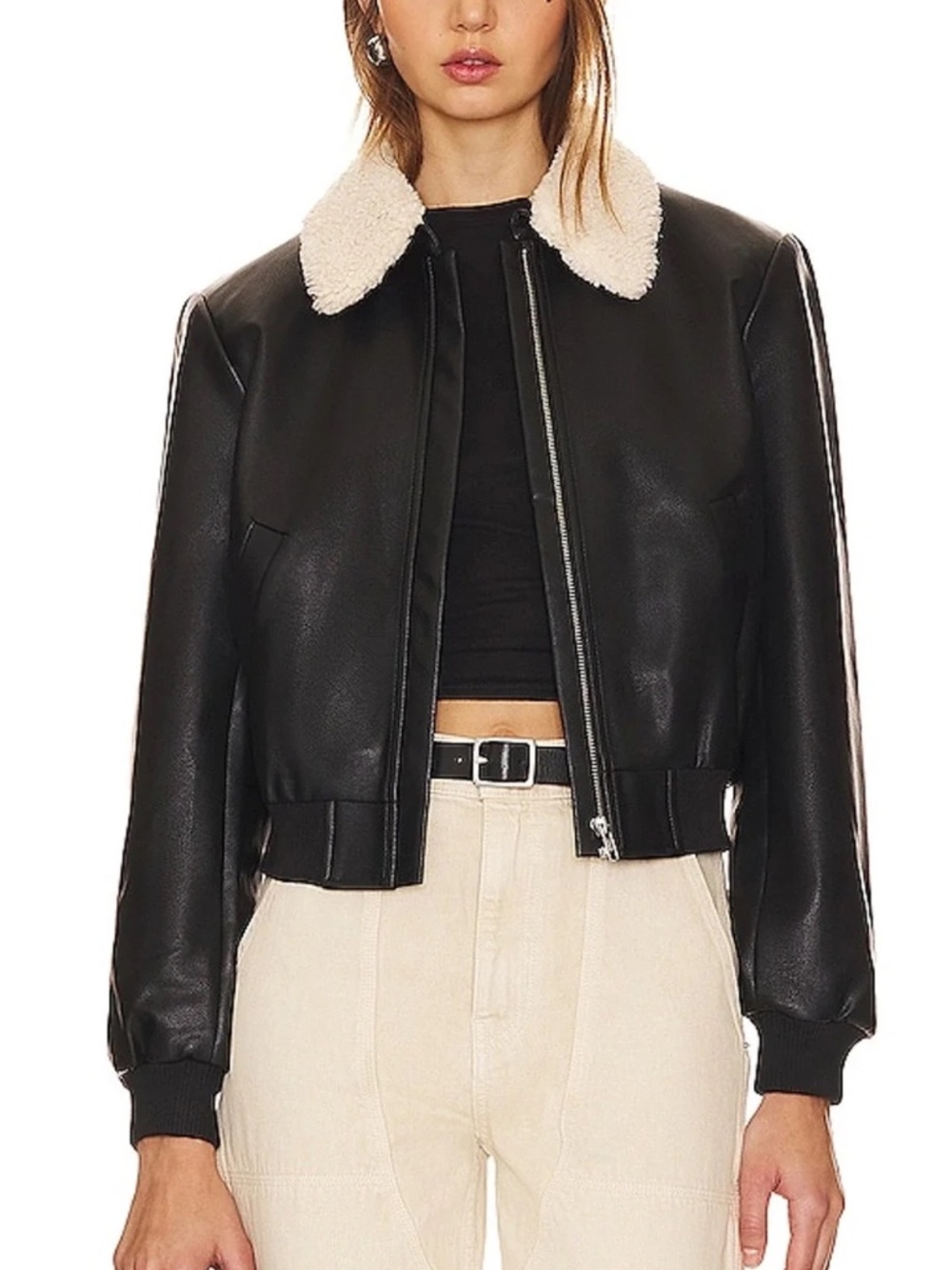 ASTR The Label Trudy Faux Leather Aviator Bomber Jacket Black S